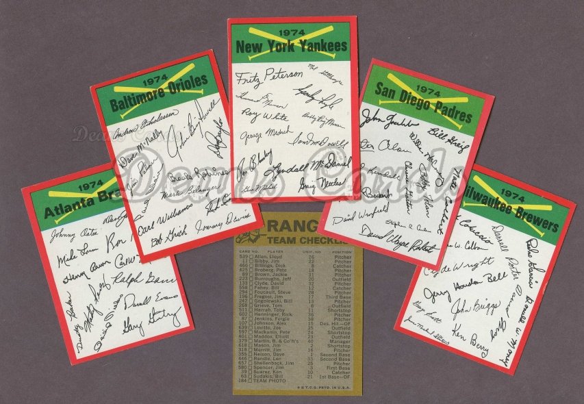1974 Topps Red Team Checklists Topps Red Team Checklist Baseball Complete Set